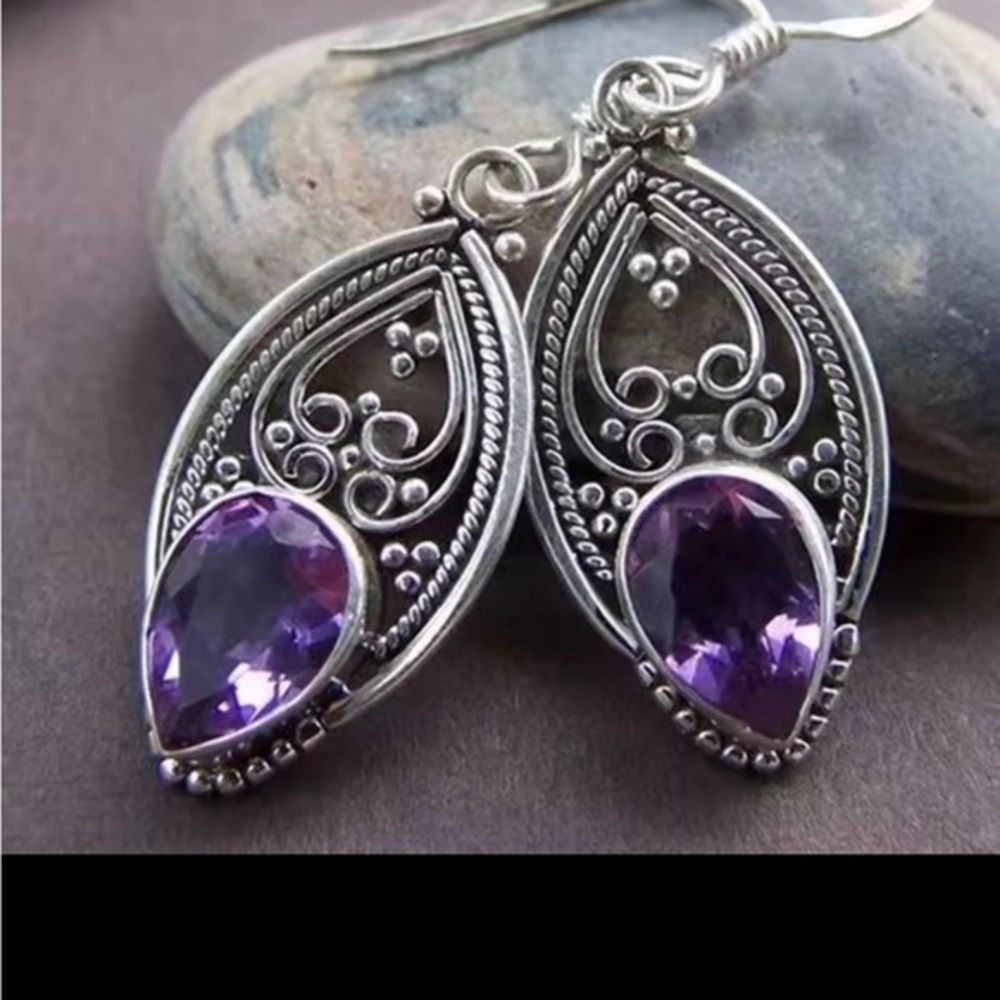 New Amethyst Bali Style Earrings